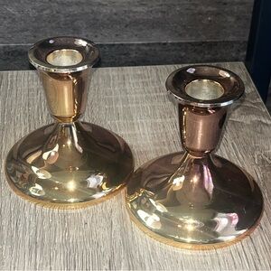 A Pair of Vintage Copper Luster Candlestick Holders. Made in Japan MCM Decor